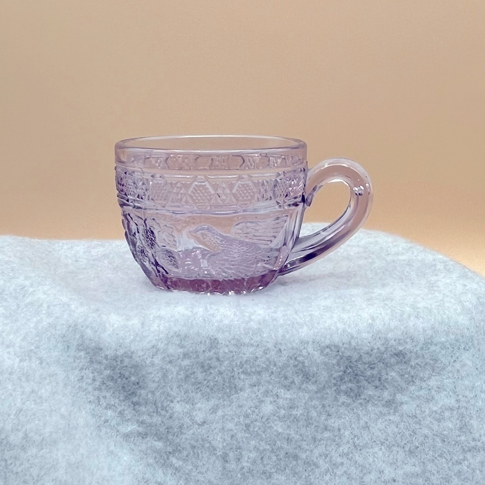 Purple Indiana Glass with Birds and Strawberries.